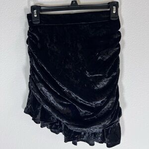 Velvet Ruched Asymmetrical Ruffle Hem Skirt Size S